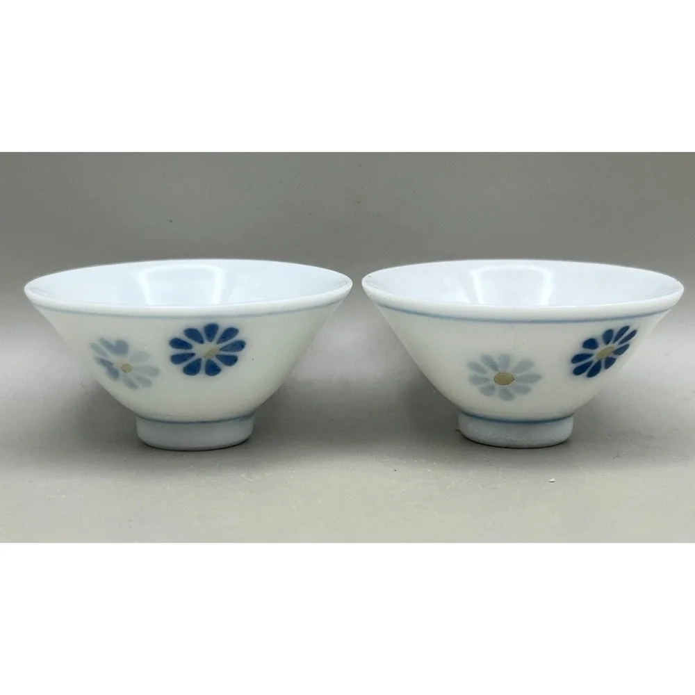 Japanese Sake‎ Set White Blue Porcelain Tokkuri Carafe 5 Ochoko Cups Ivy As Is